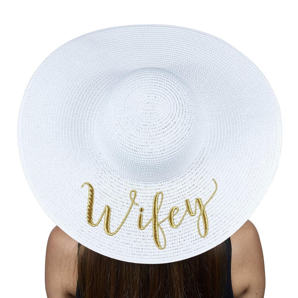 7468 Embroidered Straw Sun Hat Bridal Shower Gift Bachelorette Honeymoon